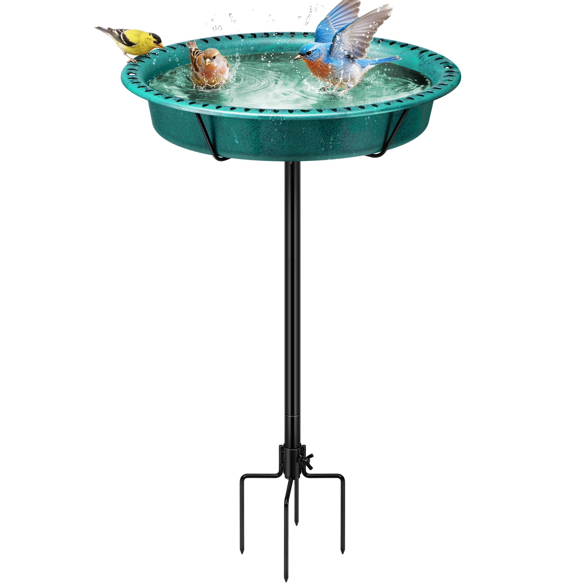 VIVOHOME Oval Bird Bath for Outside, Outdoor Birdbath Bowl with Metal Ground Stake, Weather-Resistant ABS Bird Bath and Feeder for Garden, 1.3 Gallons, Green