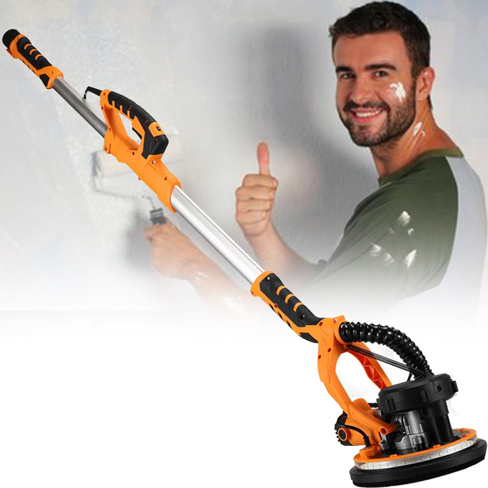 Lijadora de paneles de yeso, lijadora de pared eléctrica de 1390 W, lijadora con luces LED para cubiertas, lijadora eléctrica para paneles de yeso con sistema de aspiración automático sin polvo, 5 v