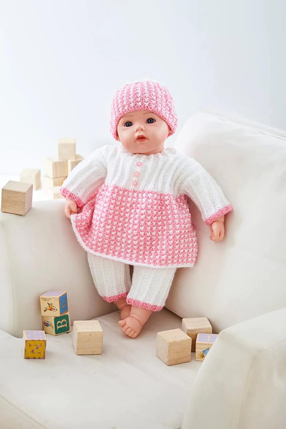 King Cole DK Knitting Pattern Doll Top Pants Hat Booties Jacket Helmet 5924