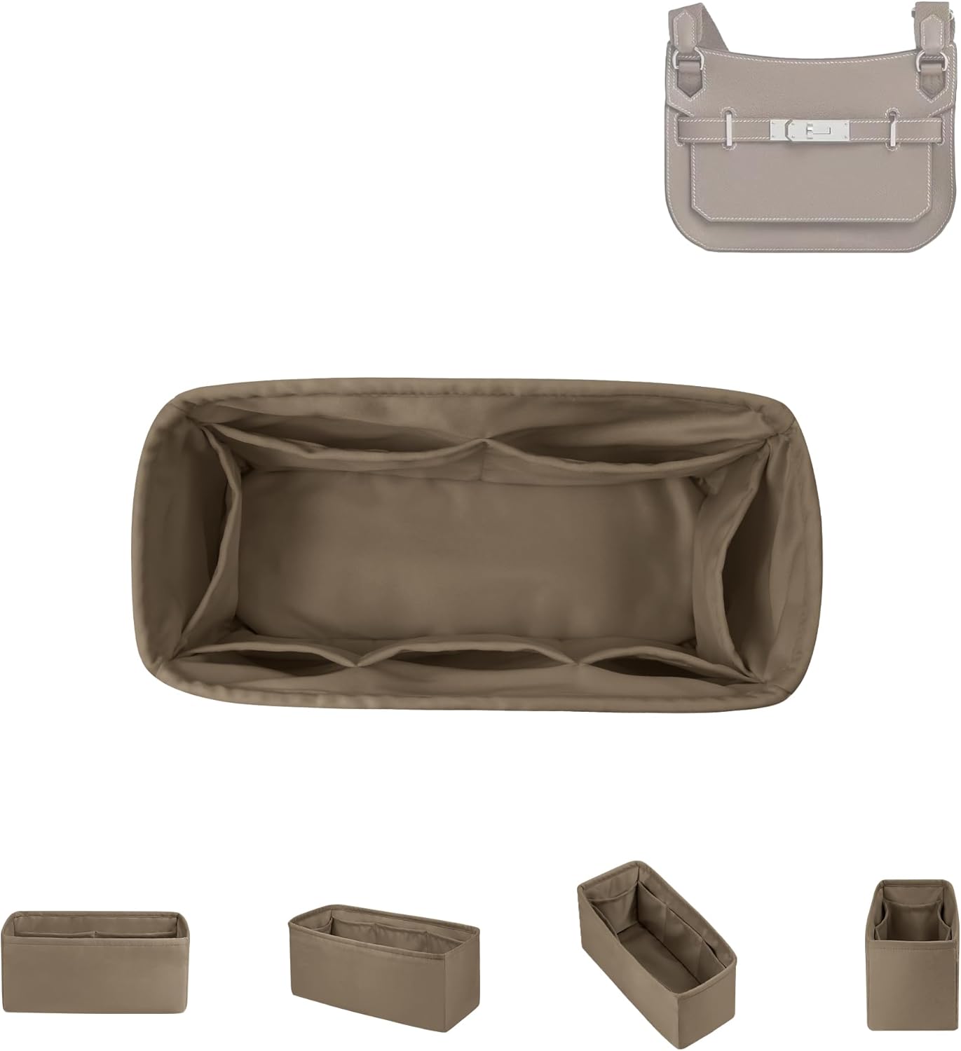 DGAZ バッグインナーバッグ インナーバッグ 高級シルク サテン トートバッグ用 jypsiere Bags（エトープ、28)