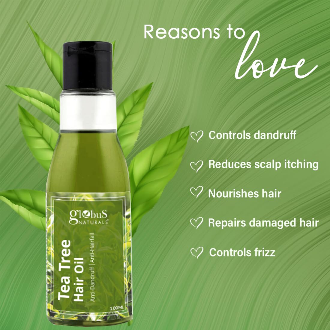 Globus Naturals Tea tree Hair Oil 100 ml, for dandruff & ichy scalp conditions, with 14 ayurvedic herbs, 100% Natural & Organic, SLS Free, Paraben Free 2