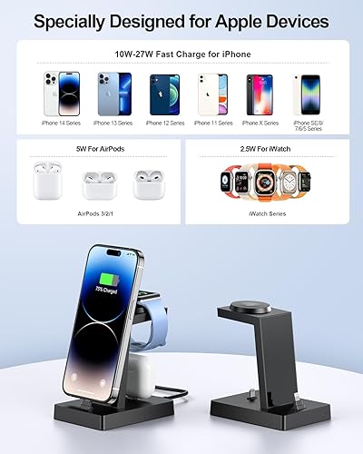 Miniatura 2 de Estación de carga para múltiples dispositivos soporte de carga inalámbrico ADADPU 3 en 1 para Apple Watch Series 8765432SE Base de carga de teléfono