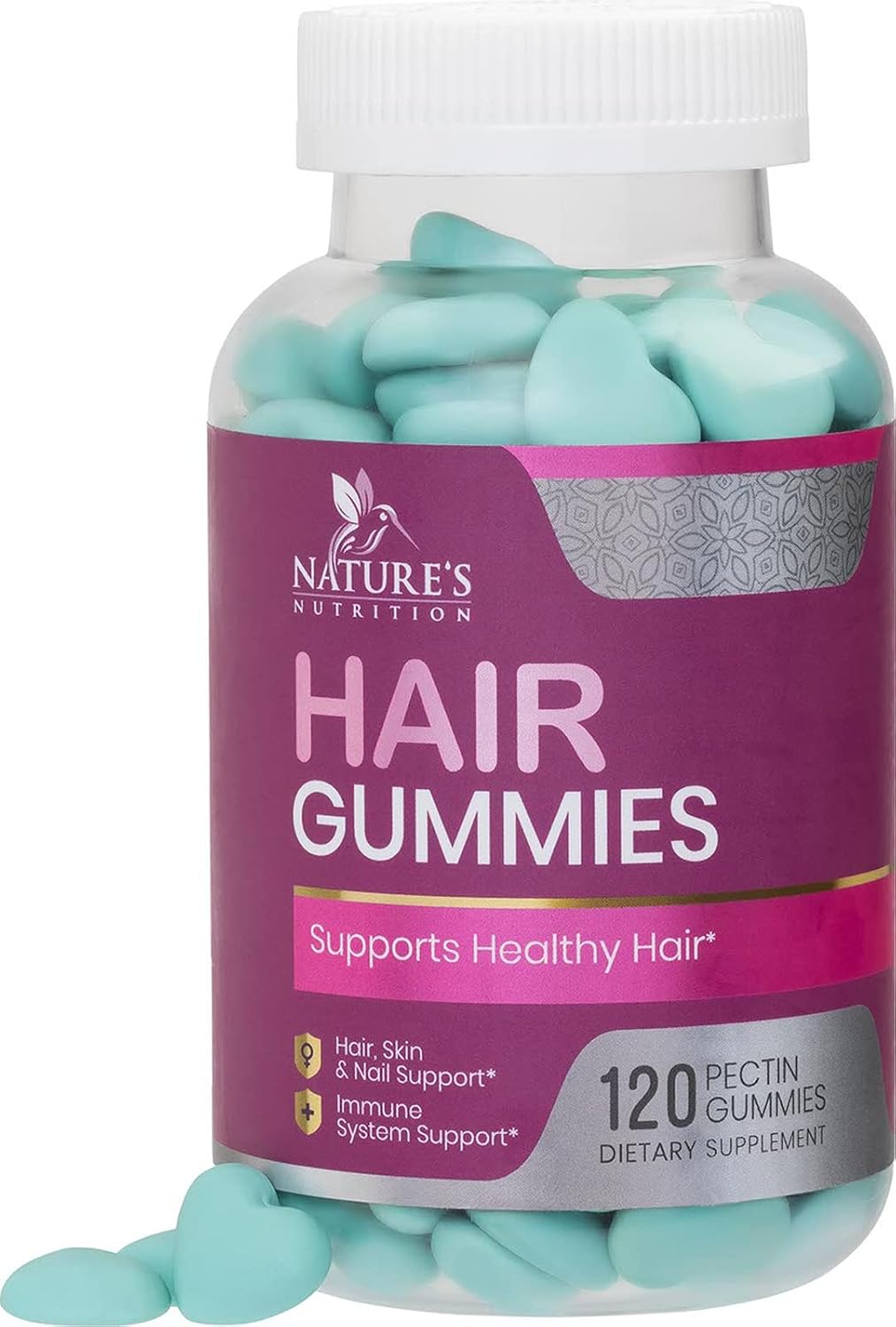 Hair Vitamins, Hair Gummies with Biotin 5000mcg and Vitamin E & C, Biotin Gummies Support Hair Growth, Non-GMO, for Stronger, Beautiful Hair Skin & Nails, Hair Vitamin Supplement, 120 Gummy Hearts