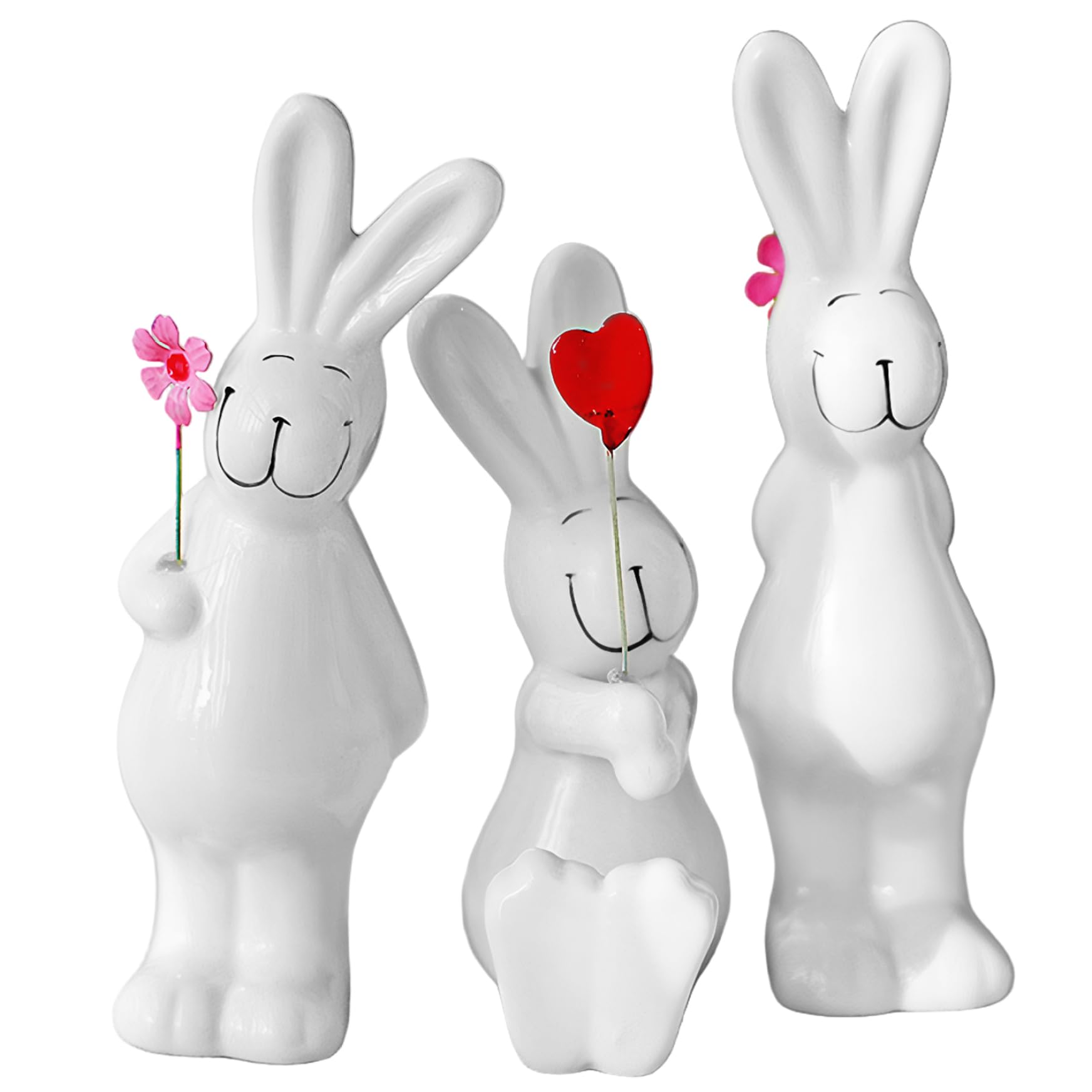 Figurines en céramique blanc brillant pour centre de table de Pâques chic x3
