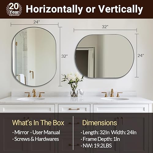 Miniatura 55 de ANDY STAR Espejos ovalados de baño, espejo de tocador doble de 30 x 48 pulgadas, espejos ovalados negros para baño, marco de acero inoxidable