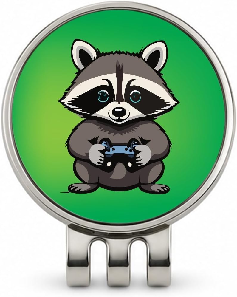 Raccoon Gamer Gaming Playing Game Golf Hat Clip with Ball Marker