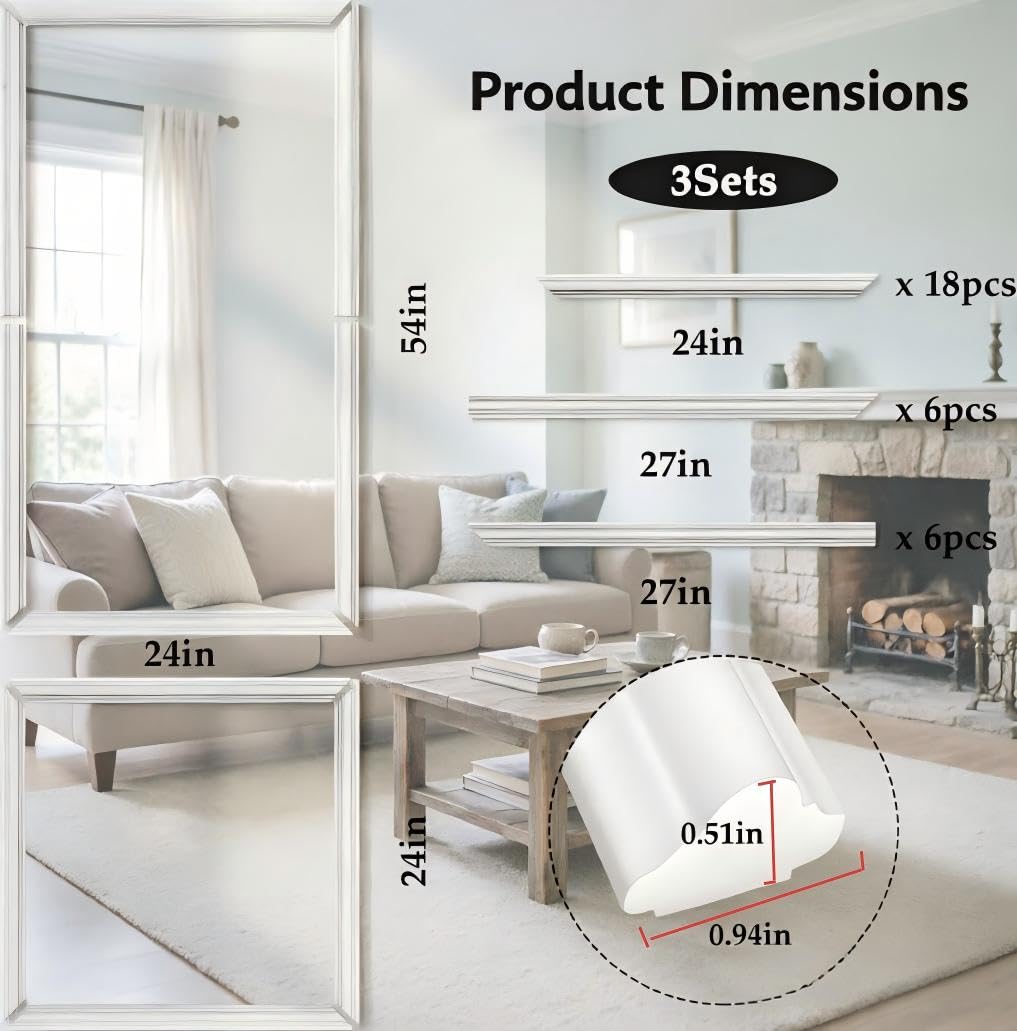 Kit de moulage mural 3D à décoller et à coller – 61 x 137 cm – Panneaux de laminage 3D autocollants en polystyrène – Moulures décoratives blanches pour décoration de porte et d'armoire