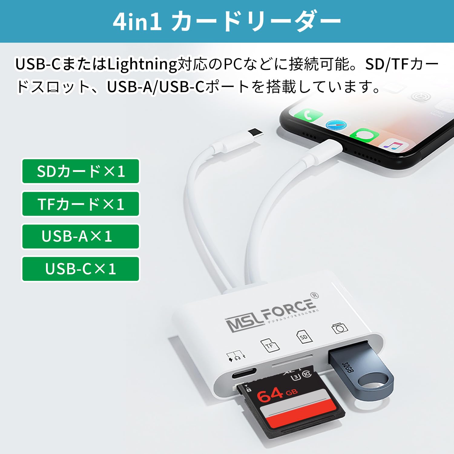 RECRUIT USBカードリーダー MSL FORCE 【2個目半額】SDカードリーダー SD microSD 双方向