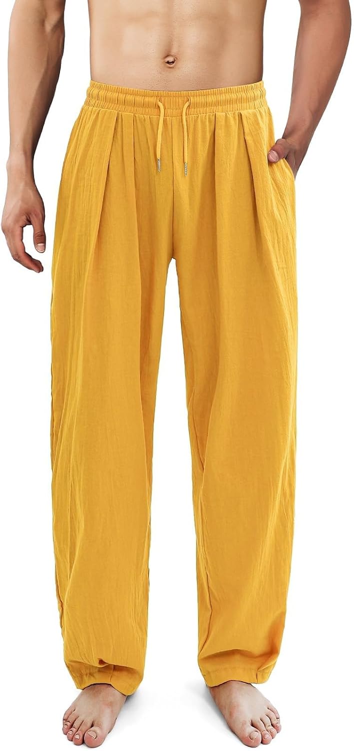WENKOMG1 Men's Jogger Pants Open Bottom Straight Leg Gym Workout Lounge Jogging Sweatpant with Pockets, S-3XL