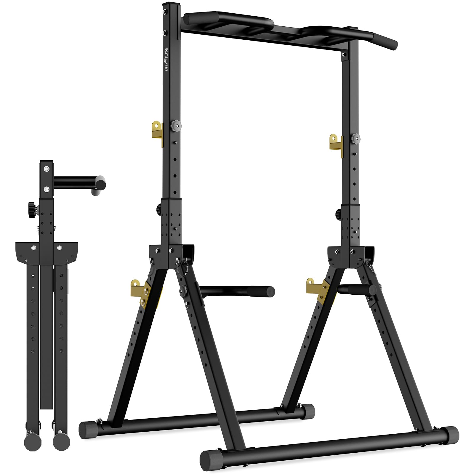 DH FitLife Power Tower pliable | Barre de Traction Autoportante, Barres Parallèles et Supports pour Haltères/Dossier | Station de Musculation Sport Maison