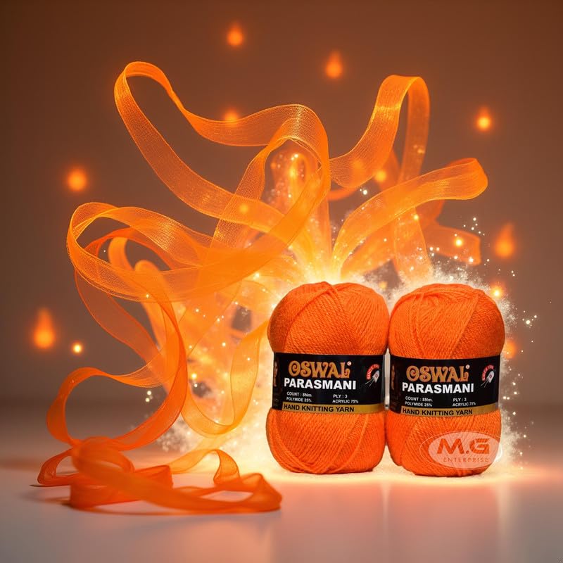 Image of M.G Enterprise Os Wale 3 Ply Knitting Yarn Wool, Orange 500 Gm Best Used With Knitting Needles, Crochet Needles Wool Yarn For Knitting. By M.G Enterprise Os Wal S.