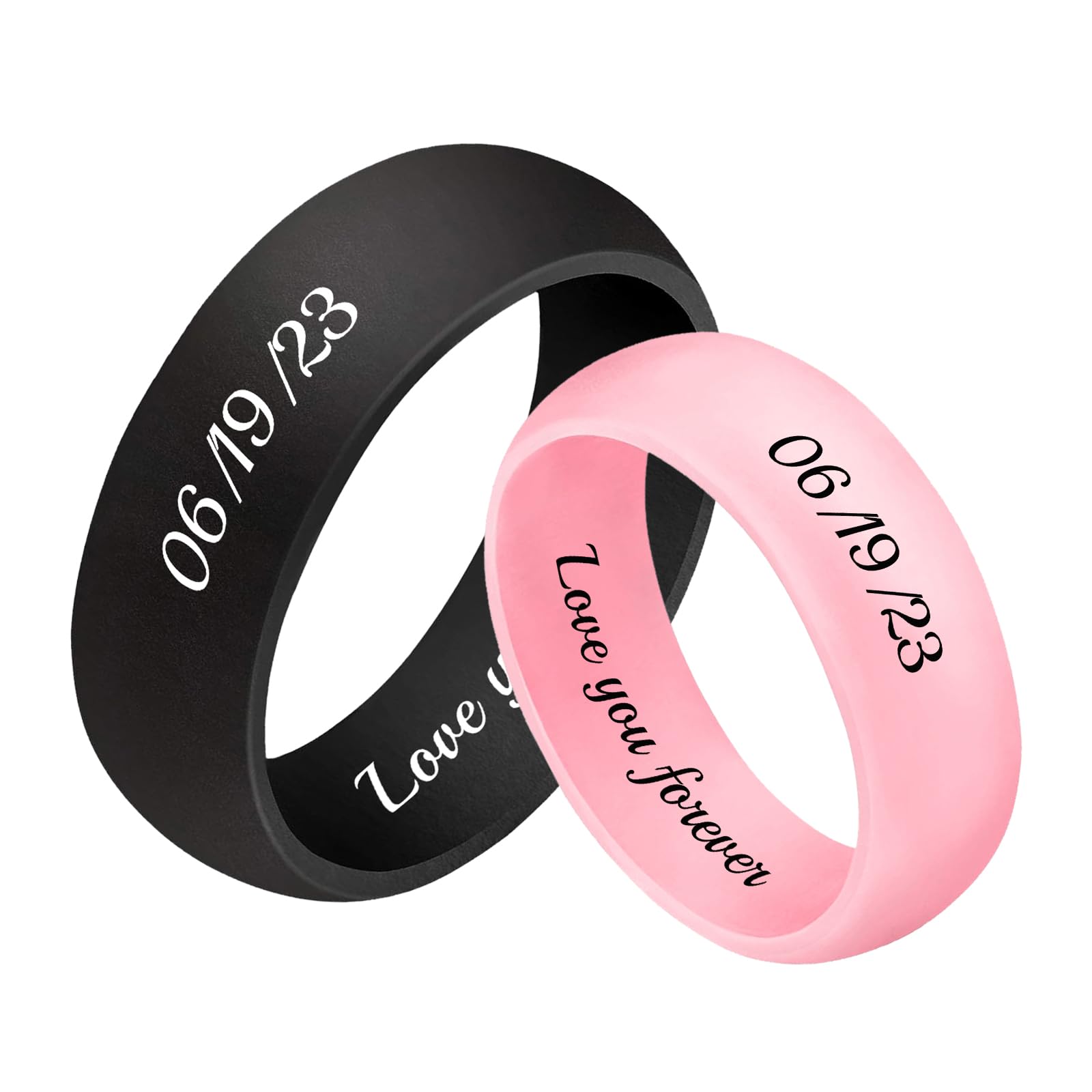 3UMeter 2Pcs Personalized Silicone Rings for Couples Custom Breathable Rubber Wedding Bands Men Women Engrave Silicone Wedding Bands for Him and Her