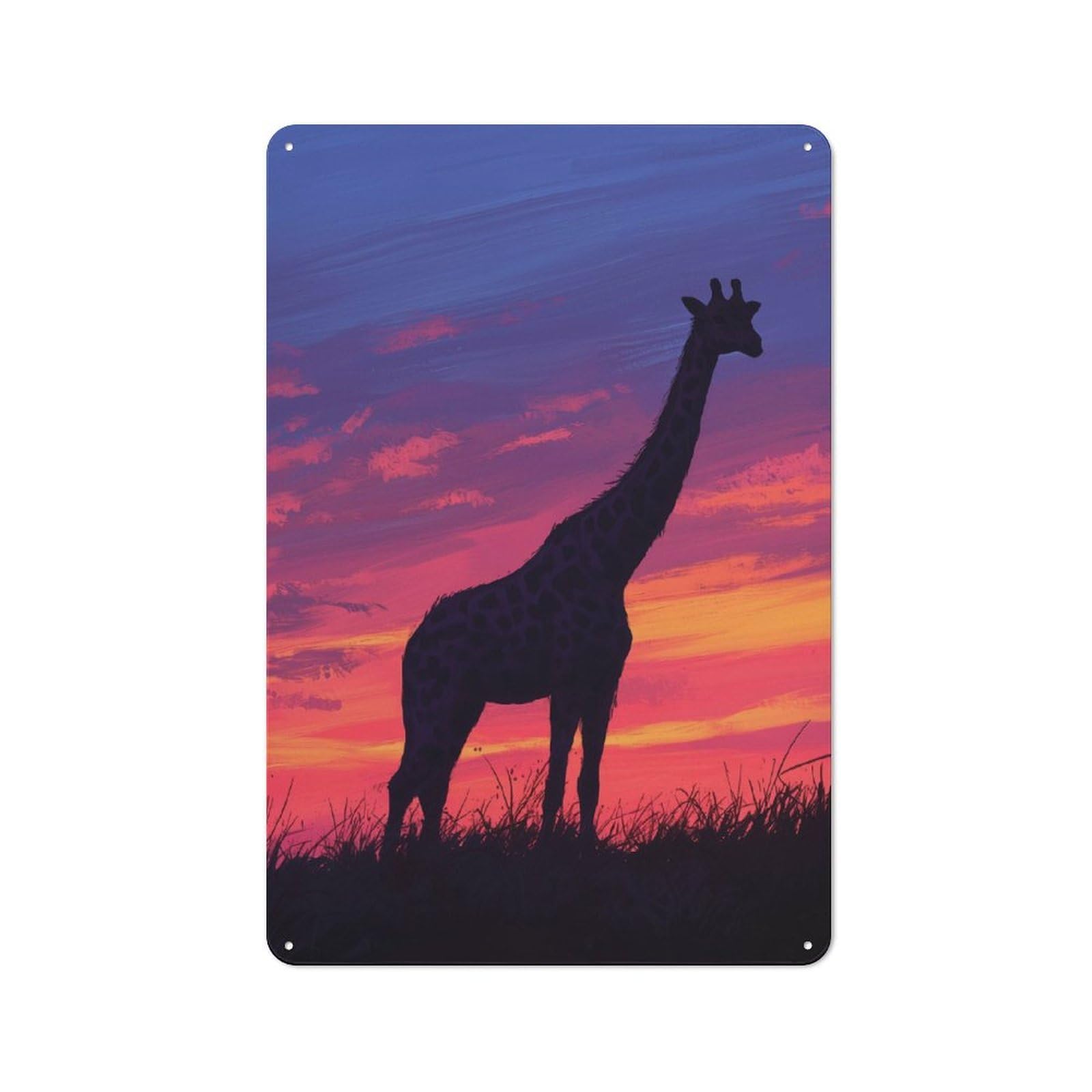 Junmoney Giraffe Silhouette Sunset Metal Plaque 30X20cm With For Hallway Wall, Rustic Decor, For Garage, Workshop And Man Cave Decoration