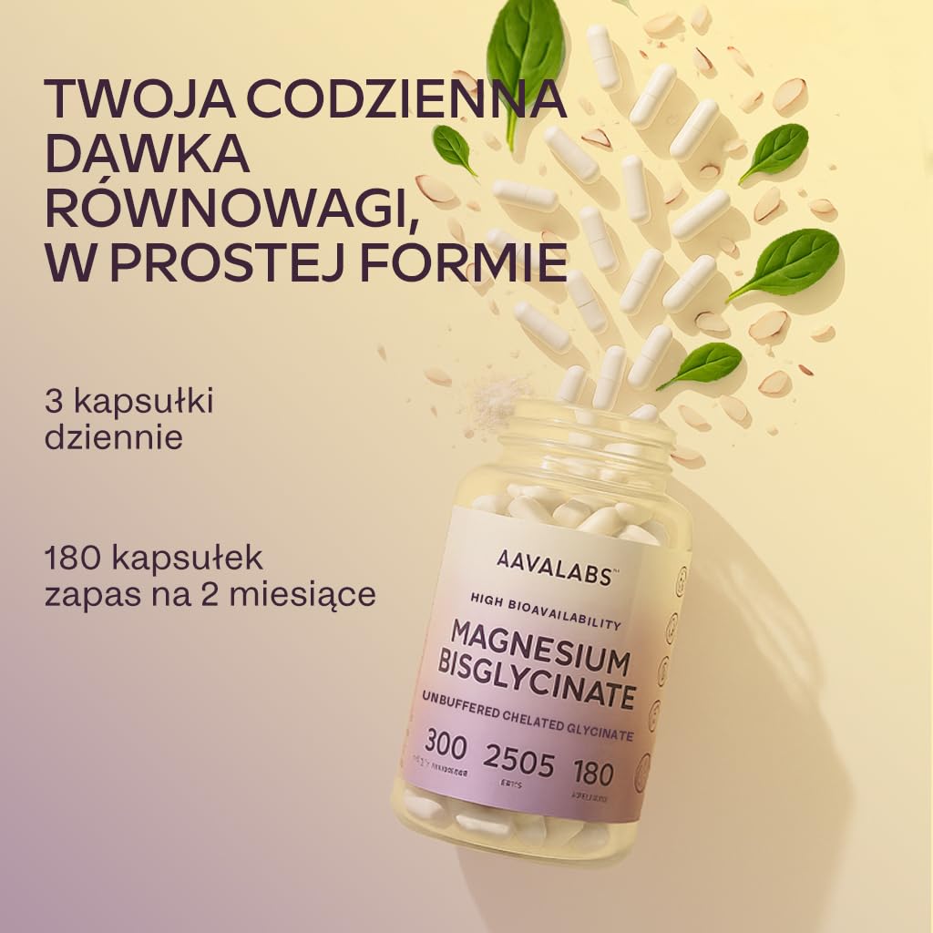 Chelatowany glicynian magnezu 2505 mg w dziennej dawce (300 mg magnezu elementarnego) - Wysoka dawka niebuforowanego magnezu - Suplement dla kobiet i mężczyzn - 180 wegańskich kapsułek