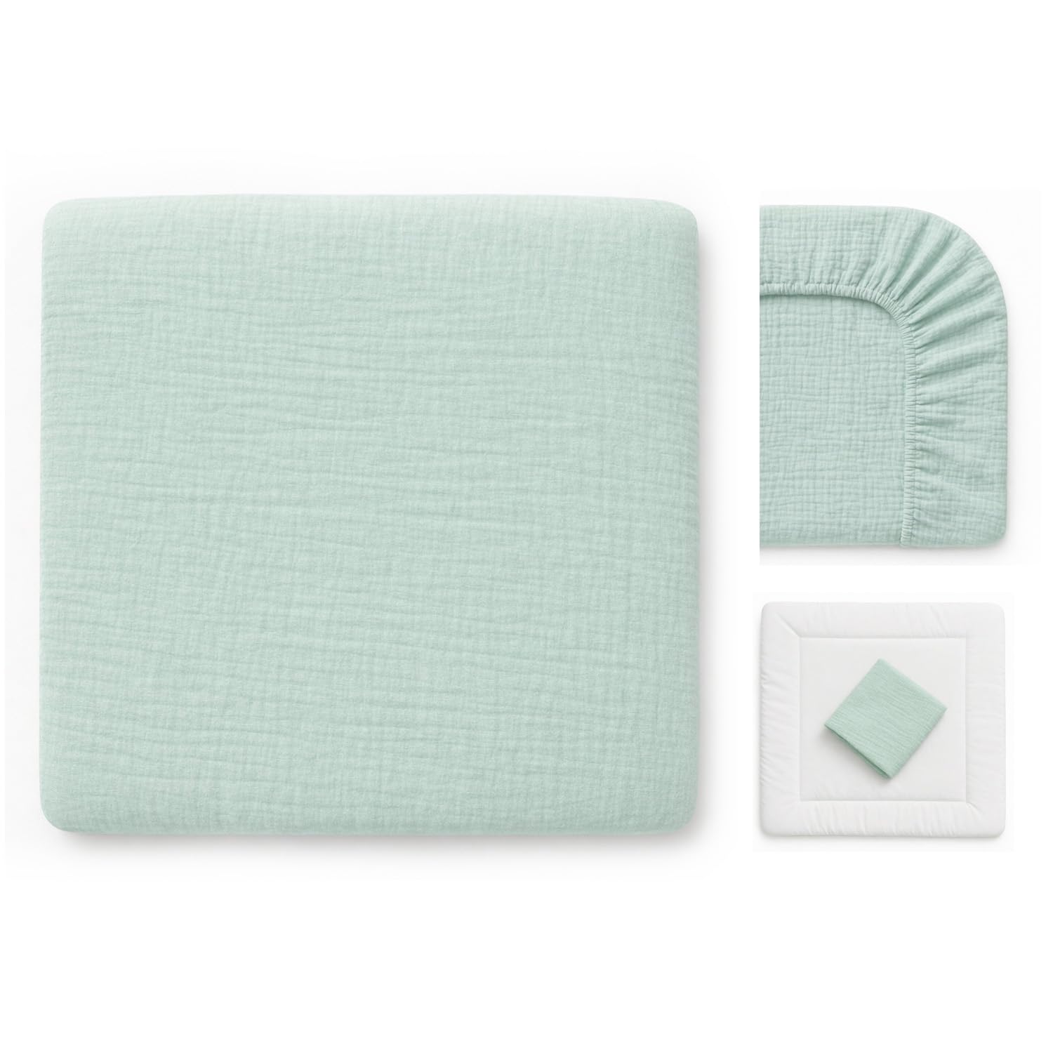 Wickelauflagenbezug 100% Baumwolle Musselin Bezug für Wickelauflage 85x75 und 75x75 cm – weicher Wickeauflagenüberzug, atmungsaktiv & waschbar MINT grün