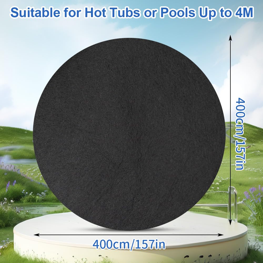 Pool Unterlage Outdoor, 12ft Poolmatten Schutzboden, Poolunterlage Rund, Pool Bodenschutzmatte, Faltbarer Poolmatten, Bodenschutzmatte für Aufstellpools, Schwarz