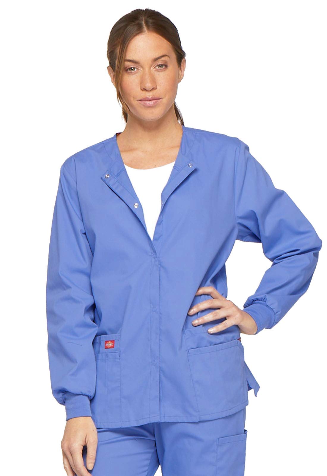 Dickies Women's Ceil Blue Eds Signature Warm Up Scrubs Jacket Snap Front 86306, Xs