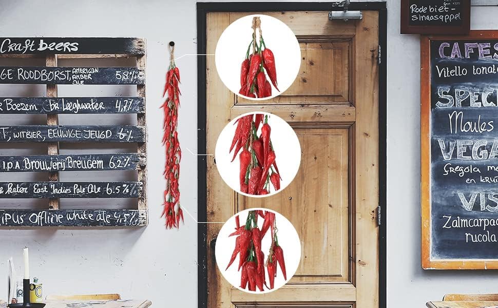 Lot De 5 Faux Légumes Suspendus - Ail, Oignon, Piment Rouge | Décoration Maison, Accessoire Photo, Réaliste