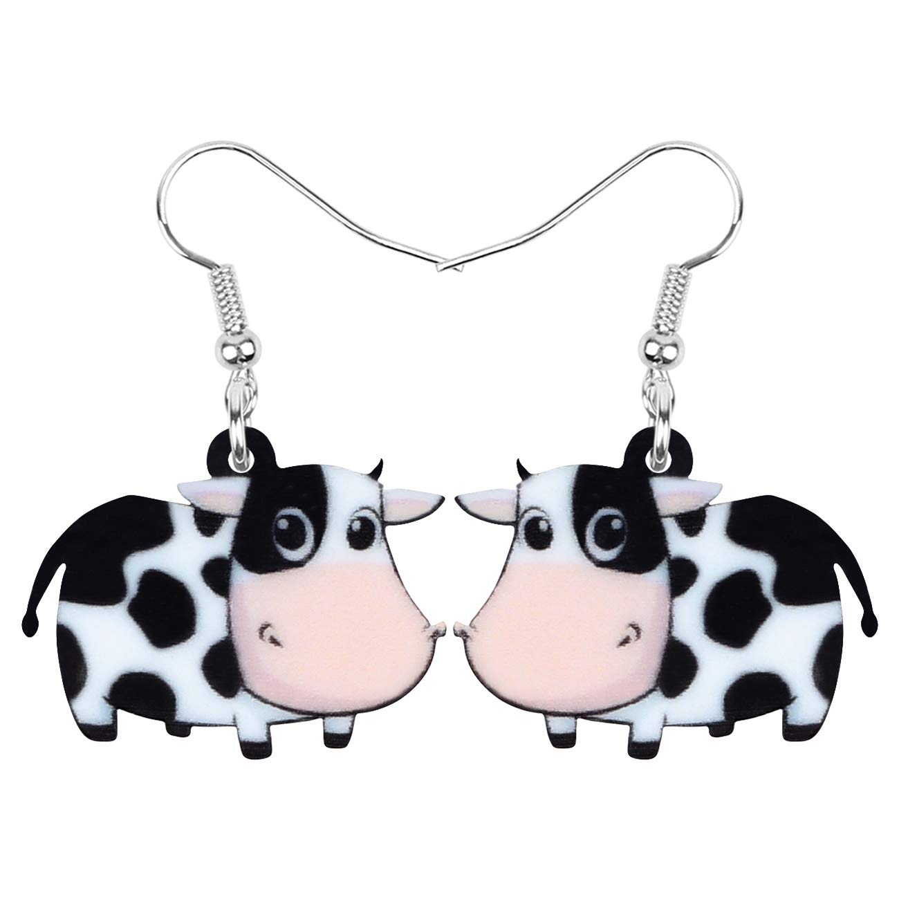 Bonsny Cartoon Cow Earrings - Black & White Acrylic Dangle Earrings For Women & Kids