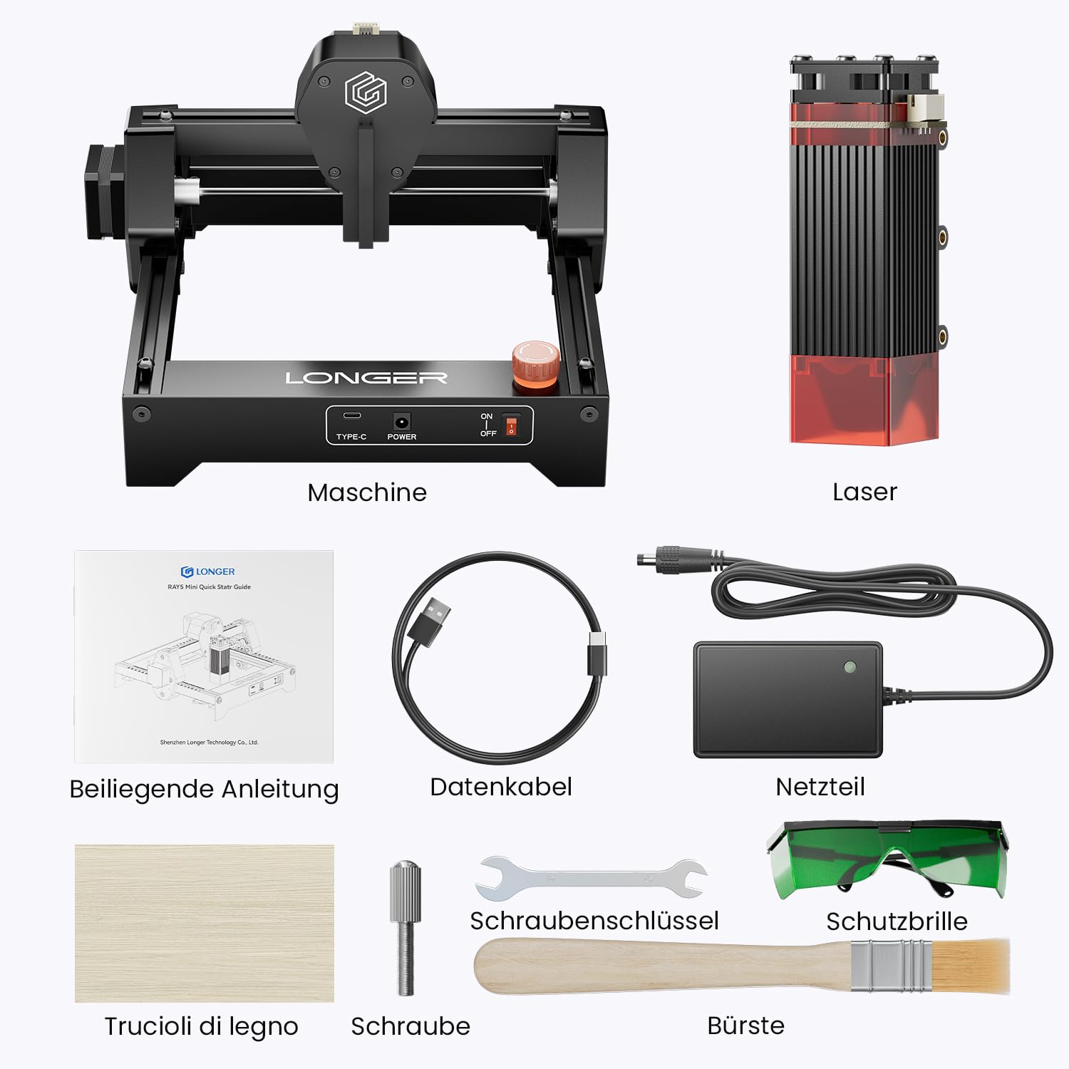 Longer Ray5 Mini Laser Gravierer 2.5W – CNC Lasergravurmaschine, 0,04 mm Präzision, 130×140 mm Arbeitsbereich, Laser Cutter für Holz & Acryl, DIY Gravur, WiFi