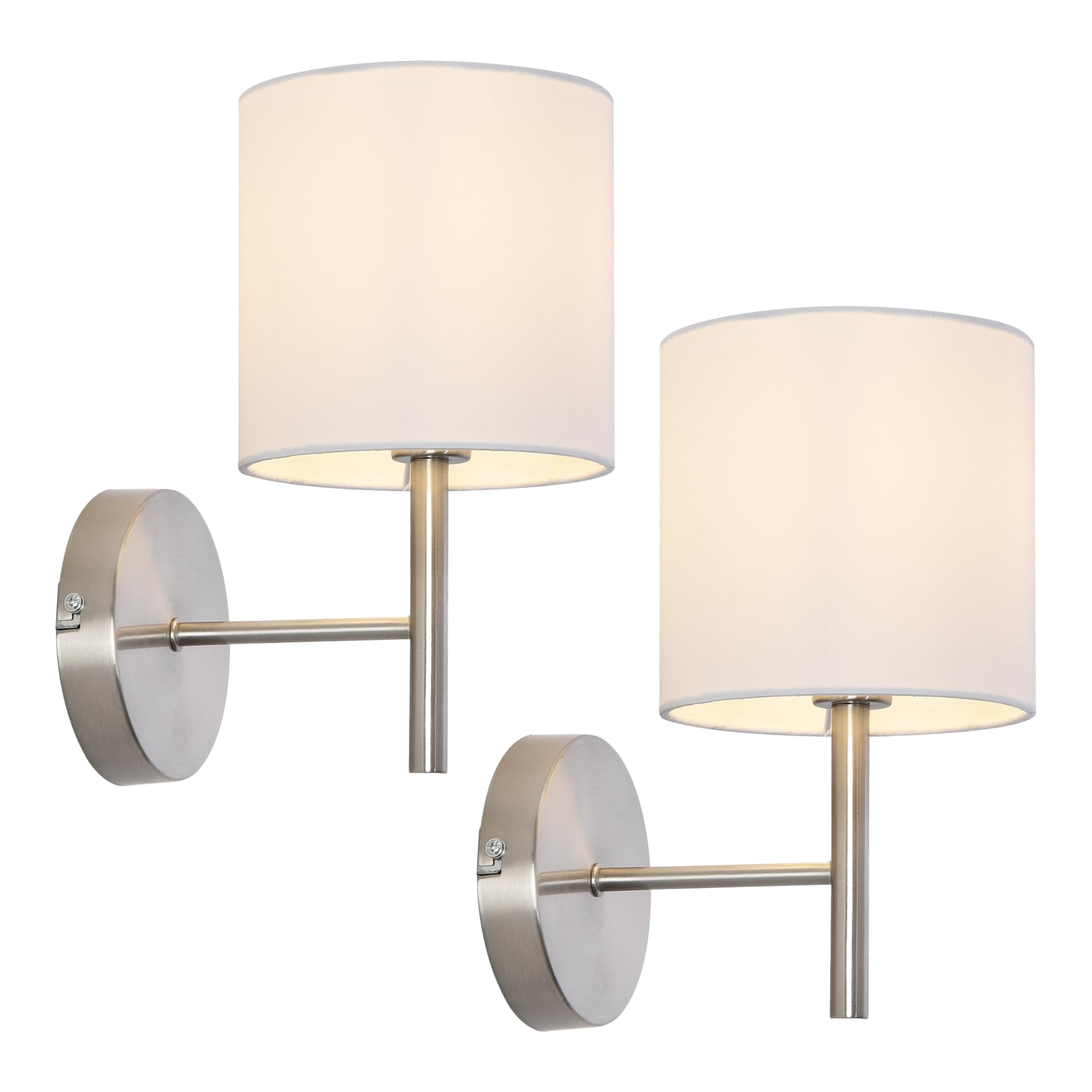 lux.pro Set di 2 Applique per Interni Lampade da Parete con Paralume Cilindrico in Tessuto Bianco Lampade da Ingresso Corridoio Camera da Letto E14 40W