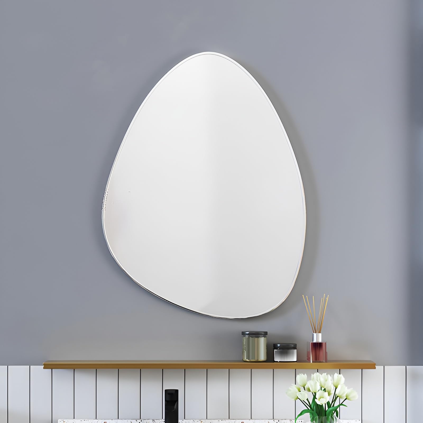 FGXHHS Irregular Wall Mirror, Frameless, 30cm X 50cm, 50cm 70cm, Asymmetrical Home Decor Mirror For Living Room, Bathroom, Bedroom, Entryway(White,60x80cm/23.6x31.5in)