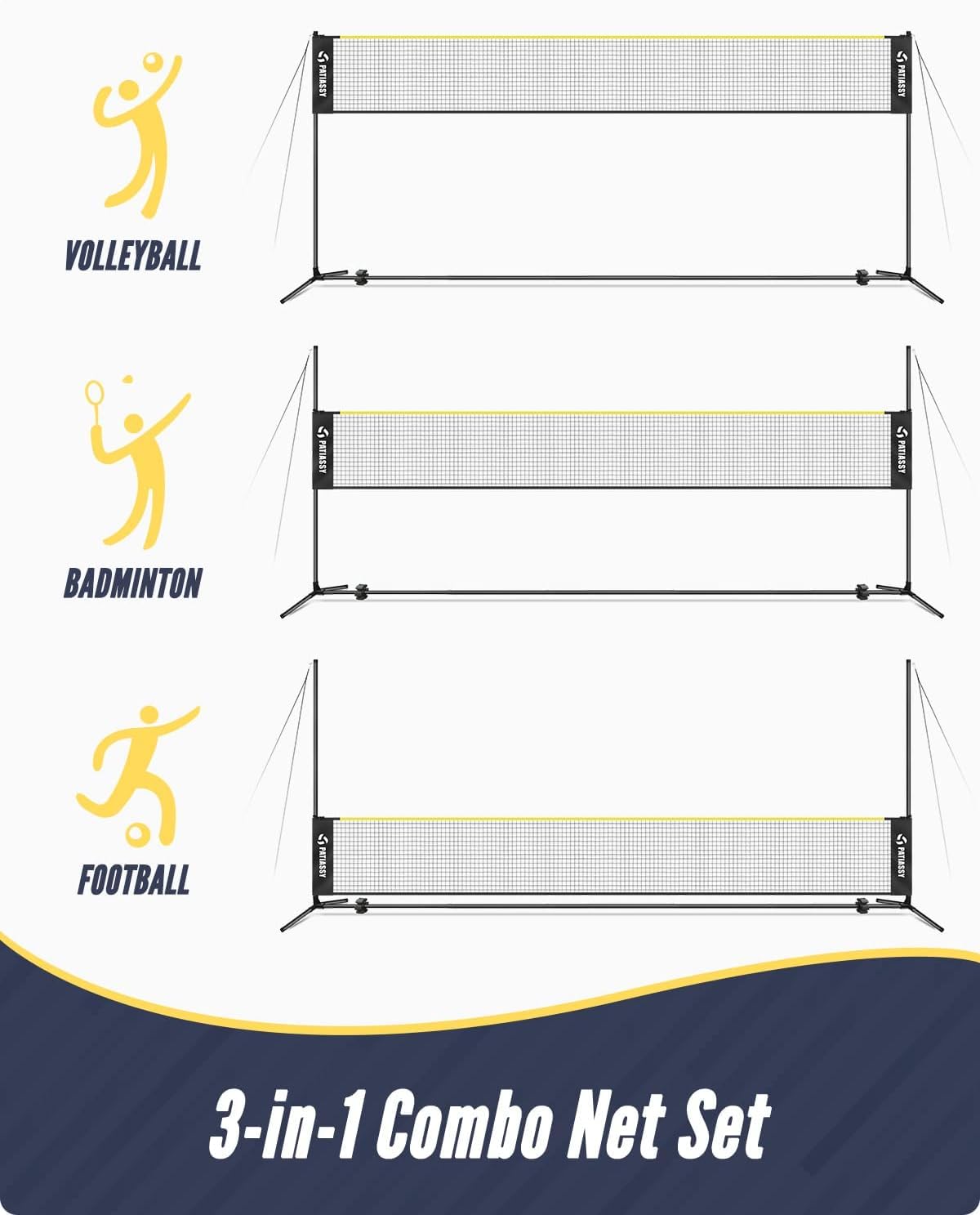 17ft Volleyballnetz Mit Stangen, Badminton Netz Set Mit 4 Badmintonschlägern 3 Gänsefederbälle 1 Volleyball Für Outdoor Höhenverstellbar