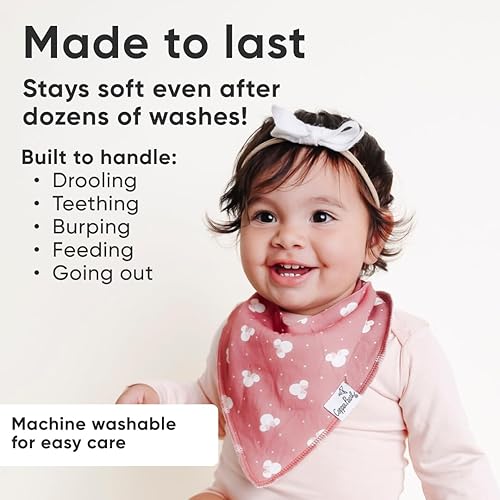 Miniatura 55 de Copper Pearl Paquete de 4 baberos de algodón suave para babeo y dentición, baberos absorbentes para bebés niñas y niños, ajustables para adaptarse a