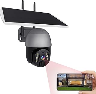 Qkbuza Cámara exterior inalámbrica alimentada por energía solar | Cámara de seguridad WiFi 1080P, DVR visión nocturna, monitor de alarma PIR de voz bidireccional para video multipersona
