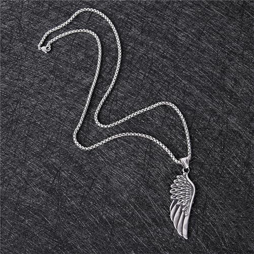 Guardian Angel Wing Pendant Necklace Stainless Steel Punk Vintage Antiqued Feather Single Wings Adjustable Chain Necklace for Men Women Birthday Party Holiday Hip Hop Fashion Jewelry Gifts3