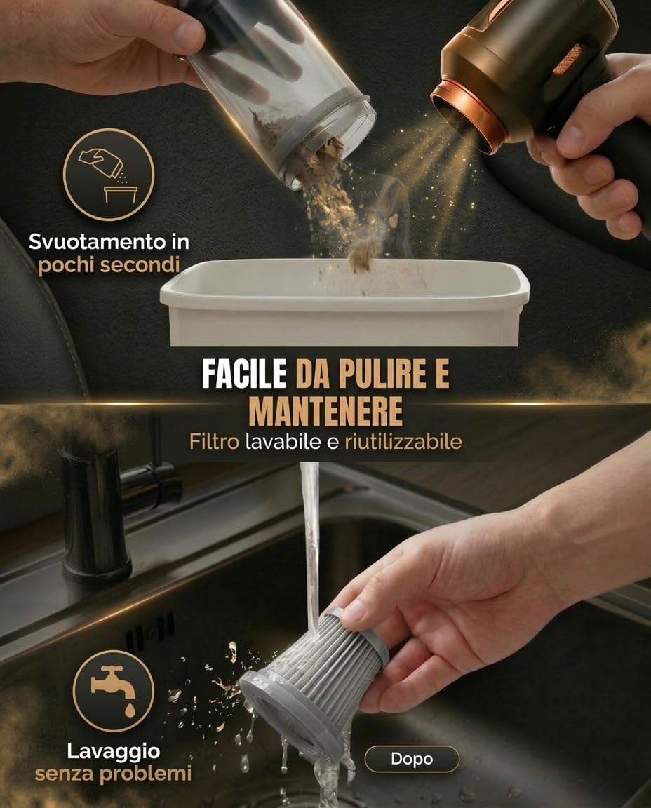 Aspirapolvere Auto, Portatile Pieghevole per Briciole, 22000Pa