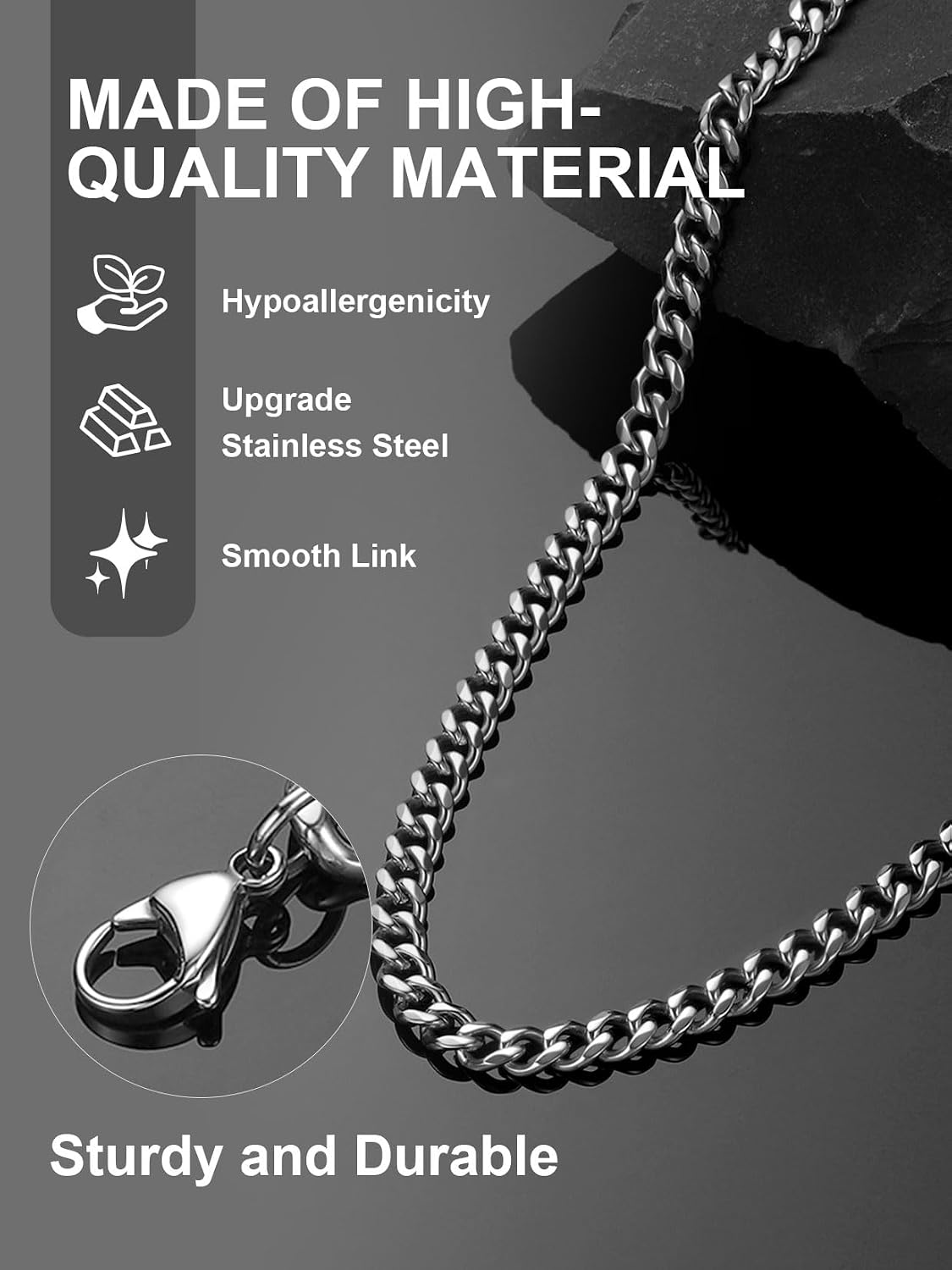 ChainsPro Stainless Steel Cuban Link Chains for Men,Silver/Black/Gold Plated Miami Cuban Chain Necklace 3/6/9/12mm Width,14"-30" Durable Mens Jewelry Gifts for Father's Day Valentine's Day Christmas