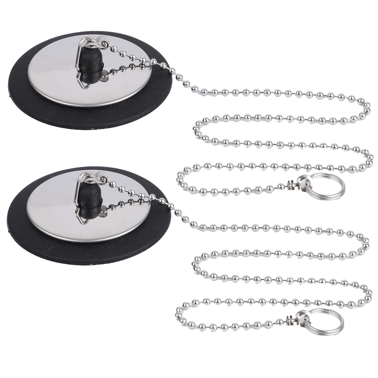 2 Pcs Universal Bath Plug and Stainless Steel Beaded Chain, Bathroom Sink Plug Replacement, Bath Plug Replacement, Drain Stopper for Bathroom and Kitchen, 42 mm to 45 mm