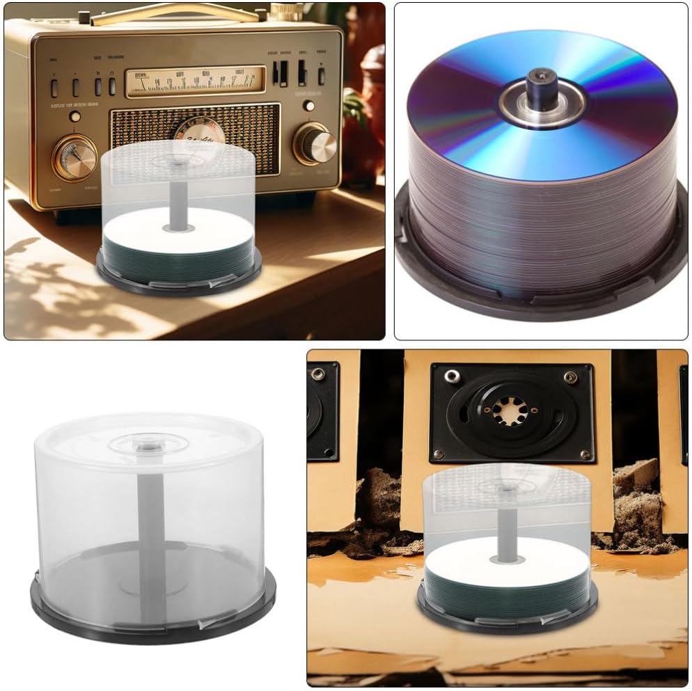 LIFKOME Cd DVD Storage Bucket 5.51X5.51X3.14In Plastic Disc Organizer with Dome Lid Holds 50 Discs Space-Saving Case for Home Office Travel