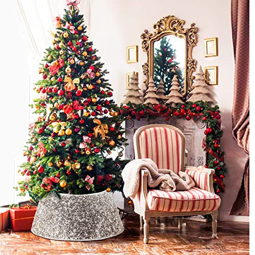 Nibesser Christmas Tree Collar, 30 Inches Glitter Tree Skirt Ring Shiny Silver Sequins Tree Basket Plastics Sheets With Collar Cover Holiday Home Party Christmas Tree Decoration Xmas Ornaments #TOP7