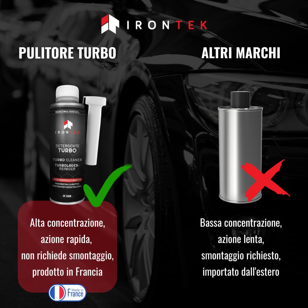IRONTEK Pulitore Turbo Benzina Diesel 300ml | IT225 | Senza Smontaggio | Azione Preventiva e Curativa | Rimuove Depositi | Prolunga la Vita del Turbo