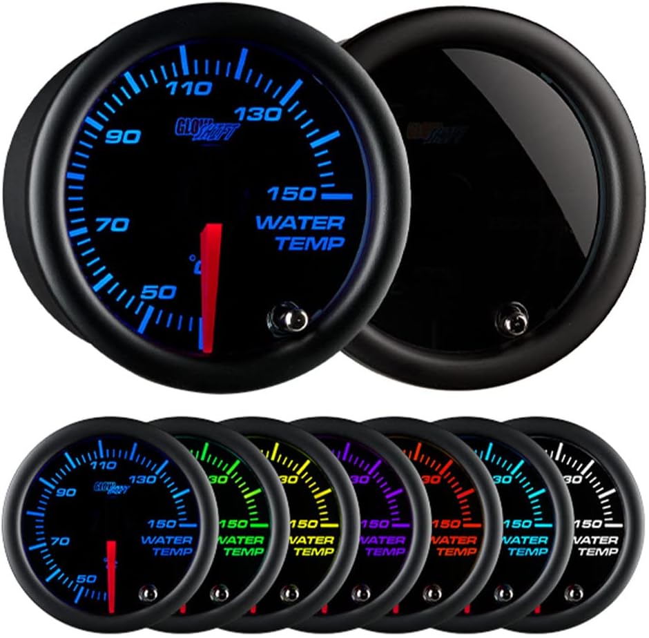 Tinted 7 Color 150 Celsius Water Coolant Temperature Gauge Kit - Includes Electronic Sensor - Black Dial - Smoked Lens - for Car & Truck - 2-1/16" 52mm