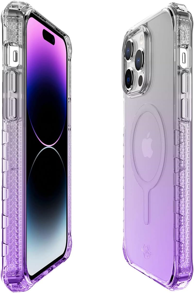 ITSKINS Supreme R // Ombre Magnetic Protective Phone Case Compatible with iPhone 14 Pro Max, Compatible with MagSafe, Slim Hybrid Case, Anti-Yellowing Military Shockproof Cover - Ombre Light Purple