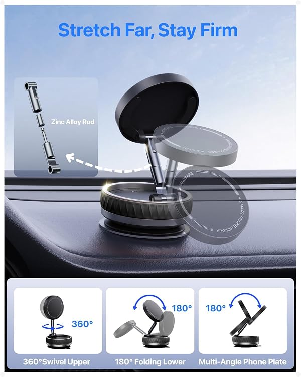 Intoval Vacuum Magnetic Phone Holder for Car, 360 Suction Cup Phone Mount with Snaplock Tech, Adjustable Magnet Stand for Your Car - Fit for Magsafe iPhone, Come with 2 Mag Rings, Flat Nano Sticker by Intoval - Image 5
