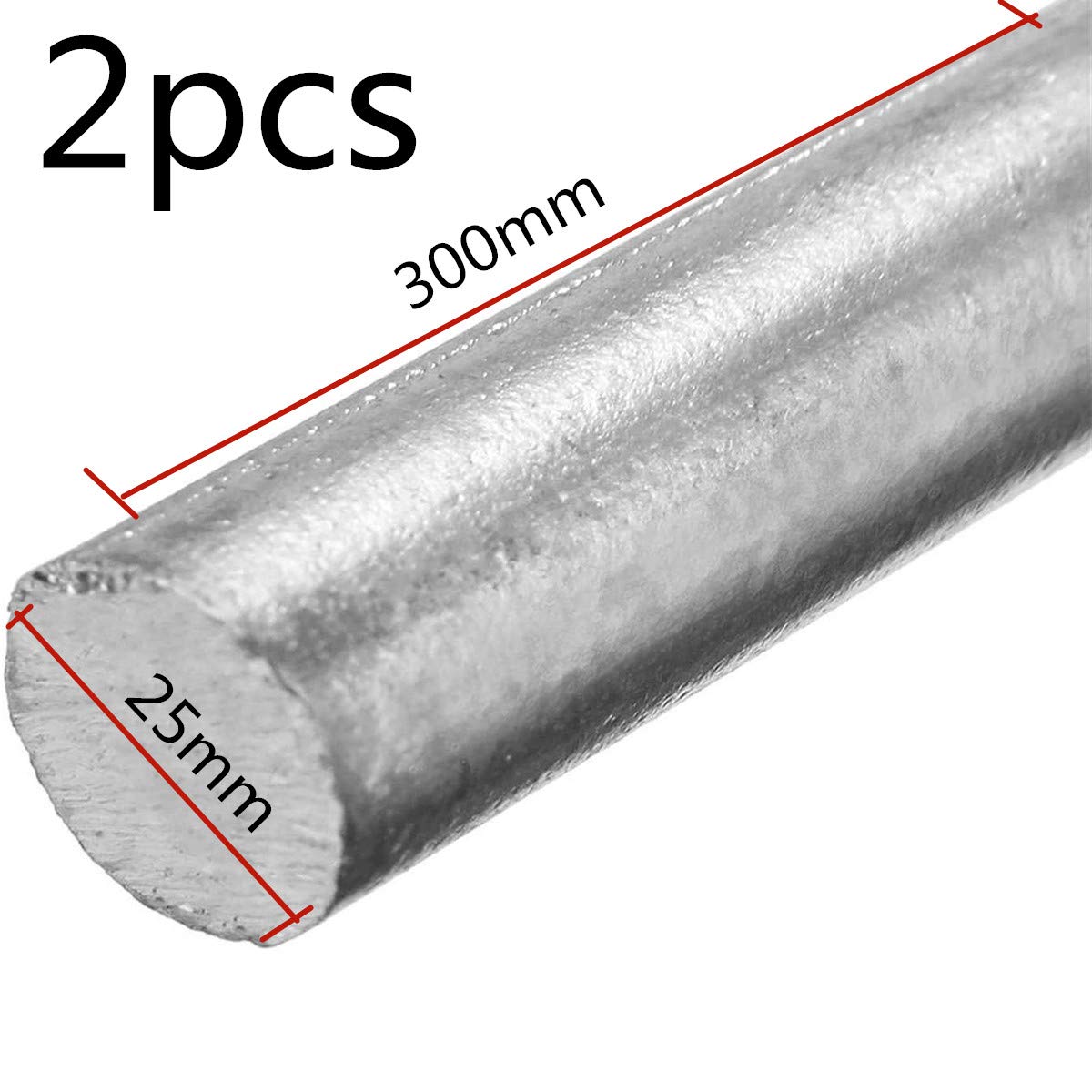 Barre di zinco, barre di zinco marine ad alta purezza for uso di laboratorio 2 pezzi lunghezza 300 mm(25mm)