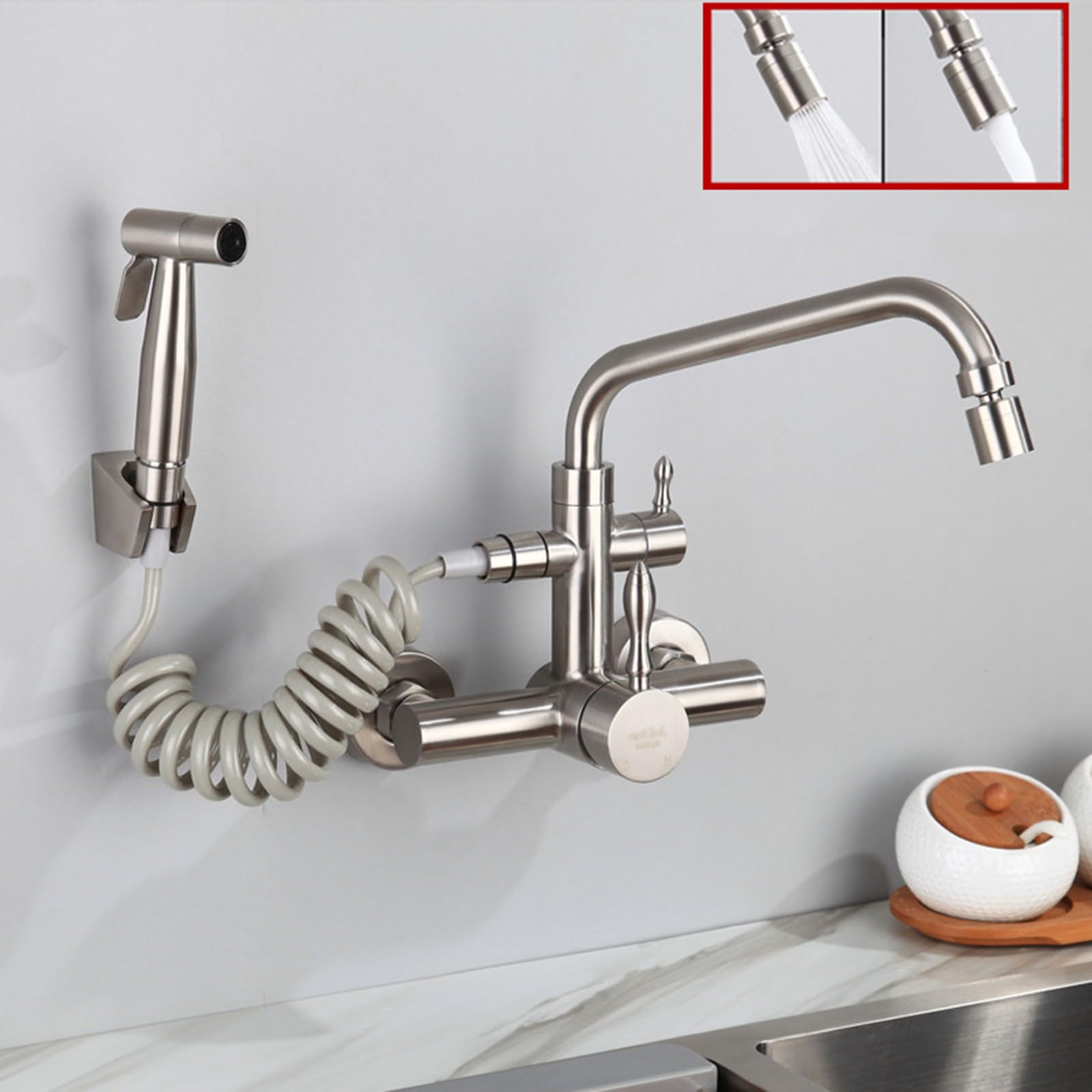 Rubinetti da Cucina a Muro con doccetta Rubinetto da Cucina Rubinetti da Cucina a Muro Miscelatore Miscelatore Acqua Calda e Fredda Rubinetto da Cucina Rubinetto B modalità Singola-Sinistra