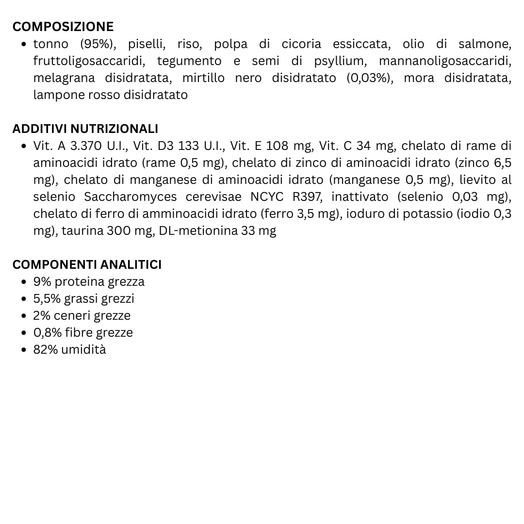 EXCLUSION Mediterraneo NobleGrain Cat Adult Tuna | alimento umido completo gusto Tonno per gatti adulti di tutte le taglie e razze, monoproteico, 12 lattine da 85gr, 12x85gr.