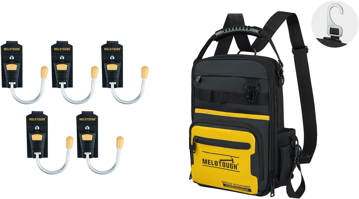 MELOTOUGH Tool Belt Hook Cordless Drill Holster with Metal Clip, Small Tool Backpack for Men 30 Multi-Storage Pockets Heavy Duty Tool Bag Backpack with Dual-Form Shoulder Strap (Yellow)