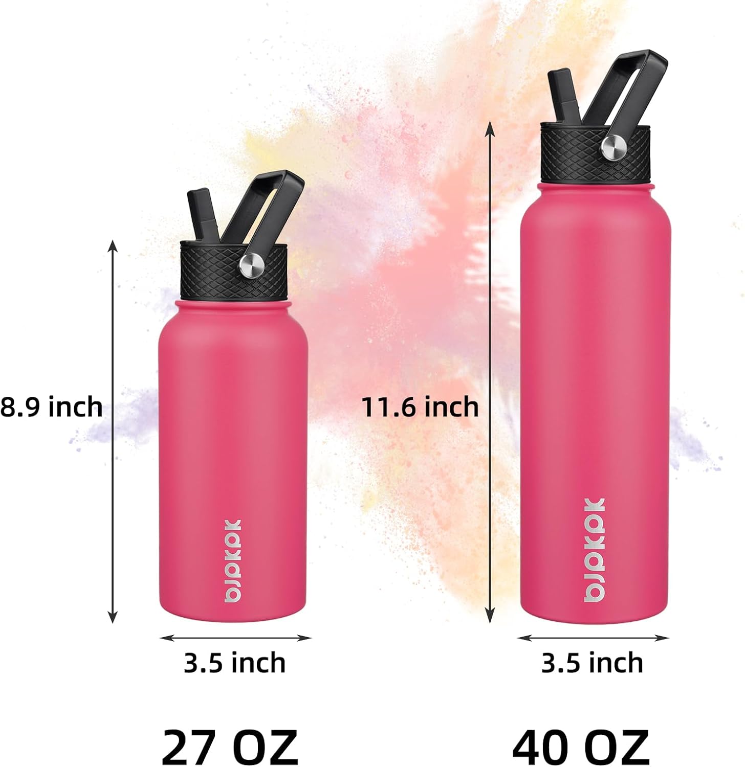 BJPKPK Insulated Water Bottles with Straw Lid, 40oz Stainless Steel Water Bottles with 3 Lids, BPA Free Leakproof Thermo, Tumblers, Cups for Sports, Gym- Rose Pink - Image 4
