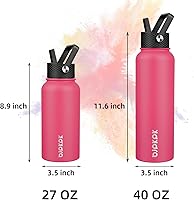 Vista 107 de BJPKPK - Botellas de agua aisladas con tapa de popote, botellas de agua de acero inoxidable de 40 onzas con 3 tapas, termo a prueba de fugas libre