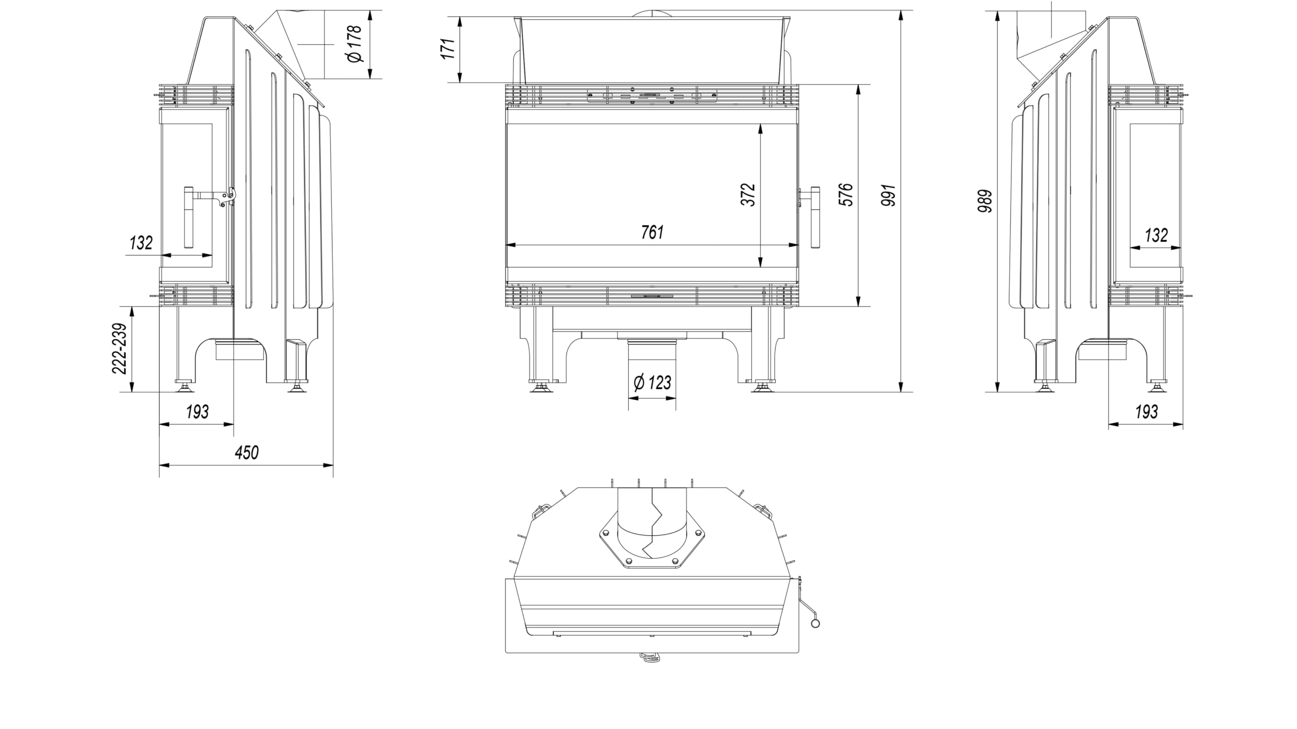 KRATKI Inserto per camino in acciaio a legna BLANKA 11 kW Ø180 bifacciale A | Acciaio nero, efficienza 78%, classe A. Ecodesign, BImSchV 2.; con grande vetro; combustione efficiente; basse emissioni