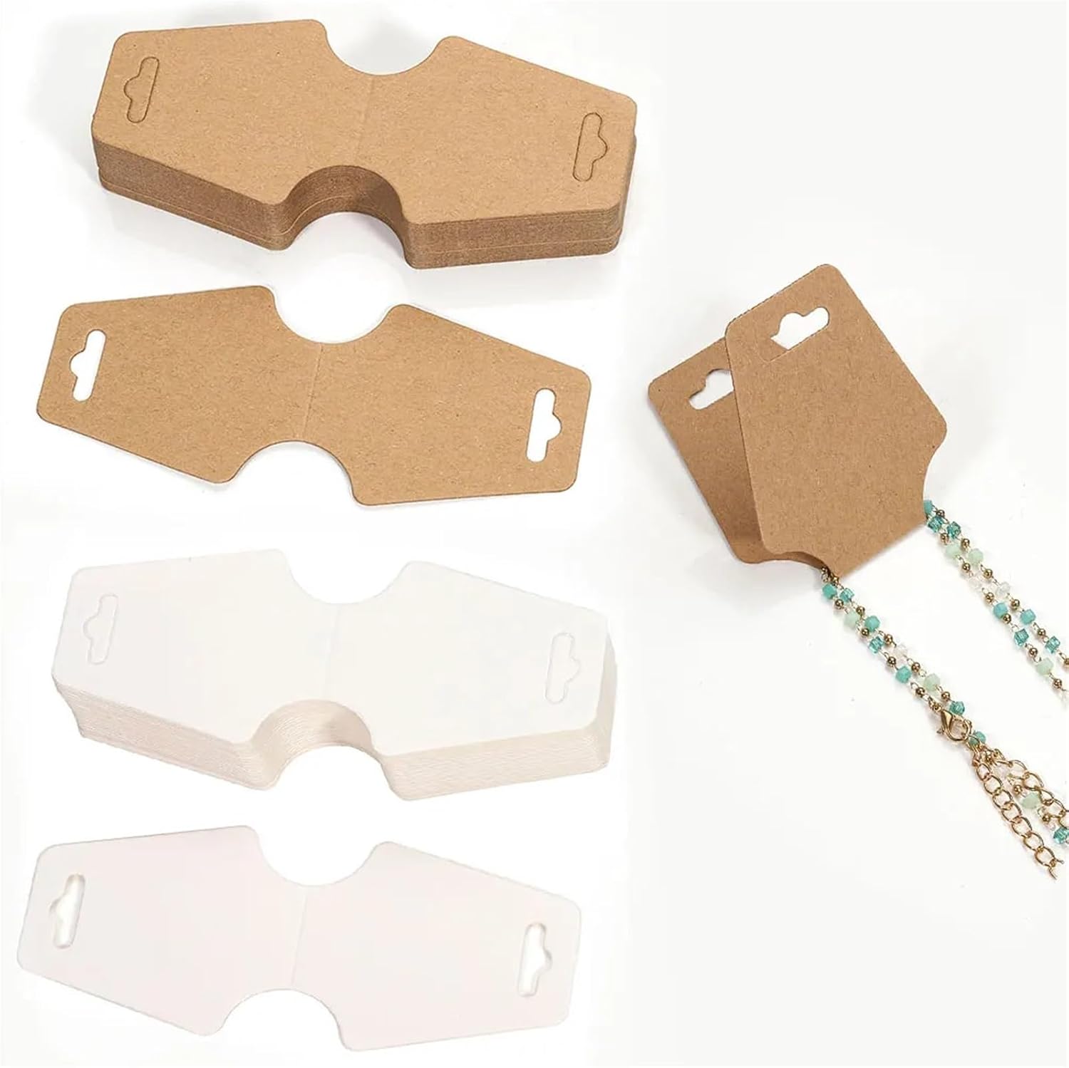 Bracelet Holder 500pc 12x5cm Foldable Display Cards Necklace Bracelet Paper Card for DIY Jewelry Retail Cardboard Packaging(Kraft)
