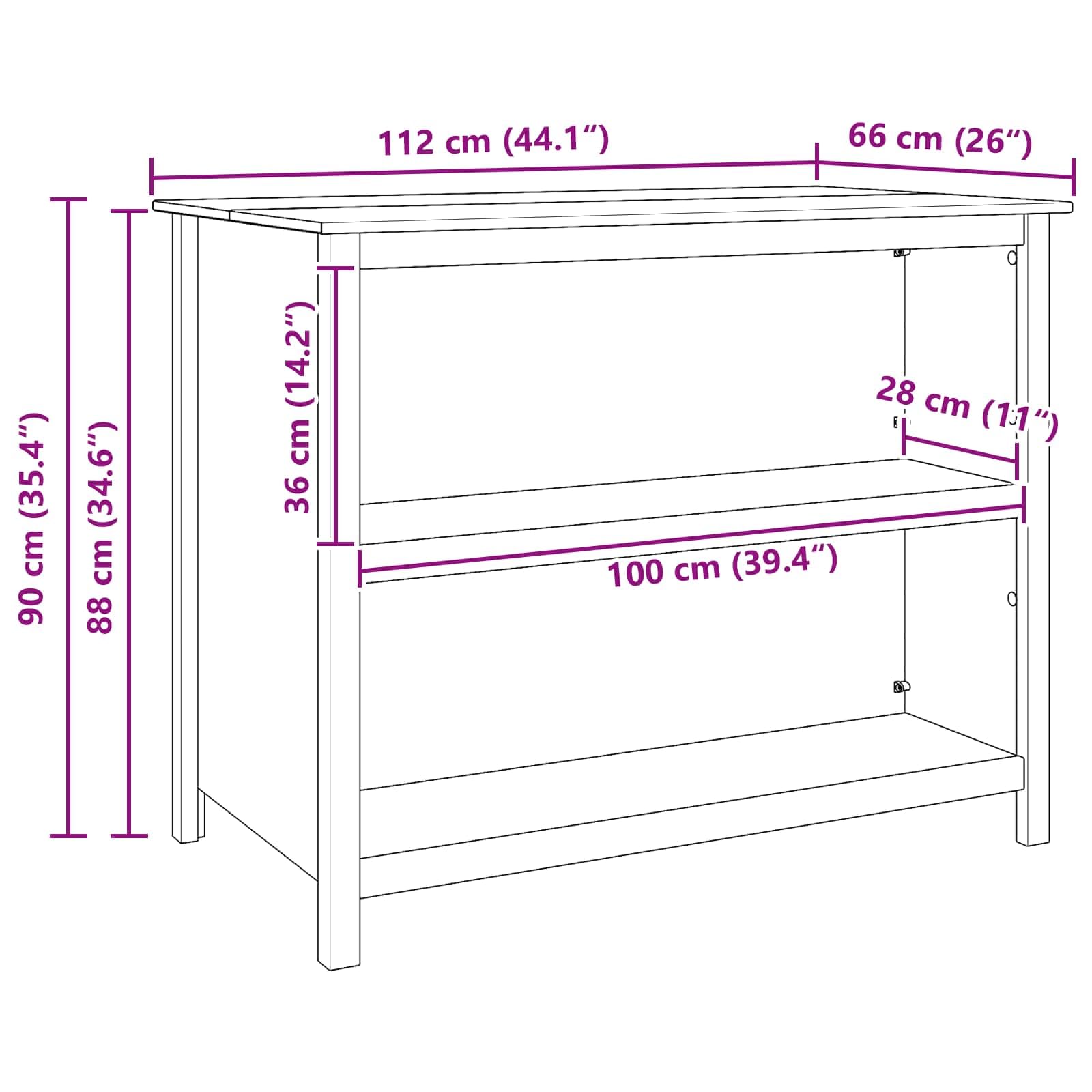 Isola da cucina Hill, credenza in legno di pino, bianco, 112 x 66