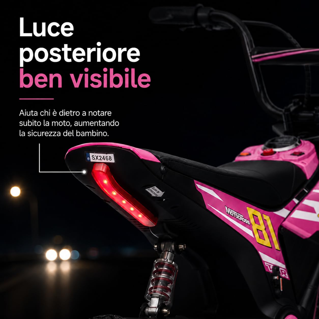 TOYSCAR Moto Elettrica per Bambini 24V 10Ah NITRO GT Motore 350W, Minimoto Elettrica Moto Cross Elettrica, Pit Bike Elettrica, Ruote Gonfiabili 12" Freno a Disco, Sedile in Pelle, 5-10 Anni