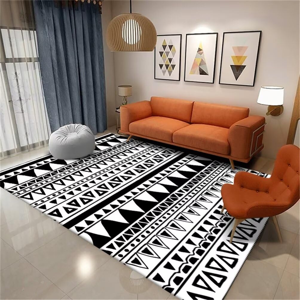 Tapis garcon chambre noir 200x250cm rétro géométrique lavable